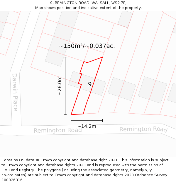 9, REMINGTON ROAD, WALSALL, WS2 7EJ: Plot and title map