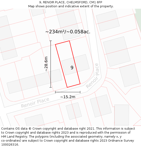 9, RENOIR PLACE, CHELMSFORD, CM1 6FP: Plot and title map