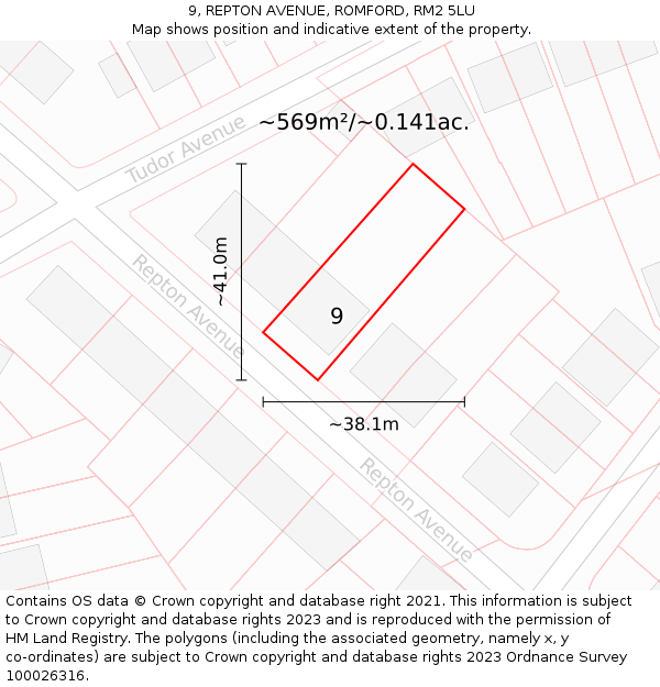 9, REPTON AVENUE, ROMFORD, RM2 5LU: Plot and title map