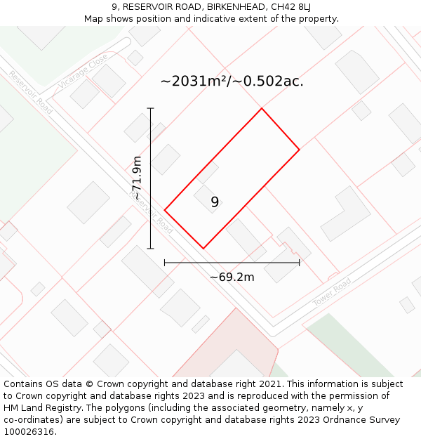 9, RESERVOIR ROAD, BIRKENHEAD, CH42 8LJ: Plot and title map