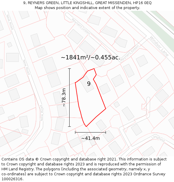 9, REYNERS GREEN, LITTLE KINGSHILL, GREAT MISSENDEN, HP16 0EQ: Plot and title map