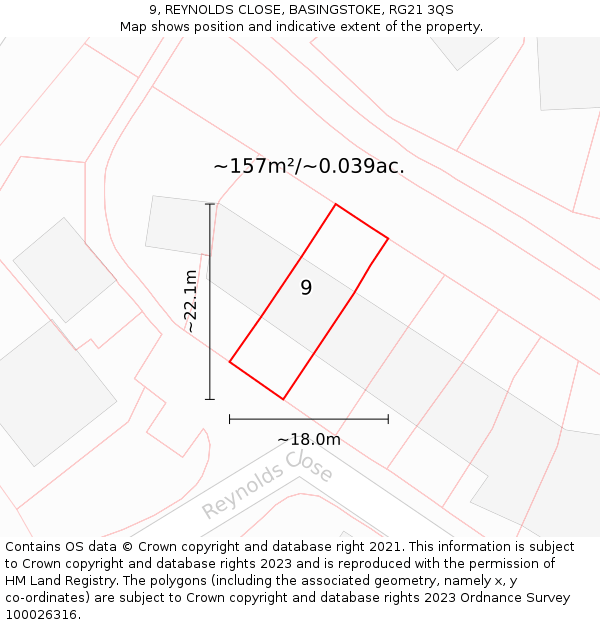 9, REYNOLDS CLOSE, BASINGSTOKE, RG21 3QS: Plot and title map