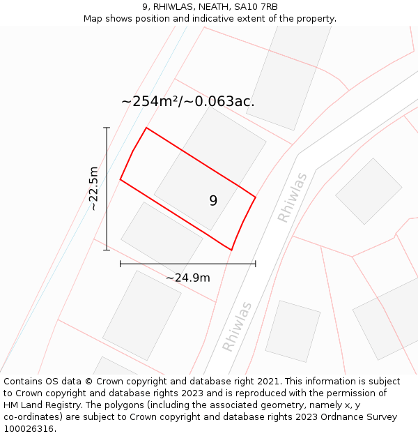 9, RHIWLAS, NEATH, SA10 7RB: Plot and title map