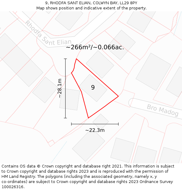 9, RHODFA SANT ELIAN, COLWYN BAY, LL29 8PY: Plot and title map