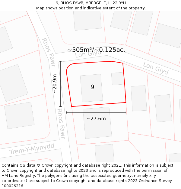 9, RHOS FAWR, ABERGELE, LL22 9YH: Plot and title map