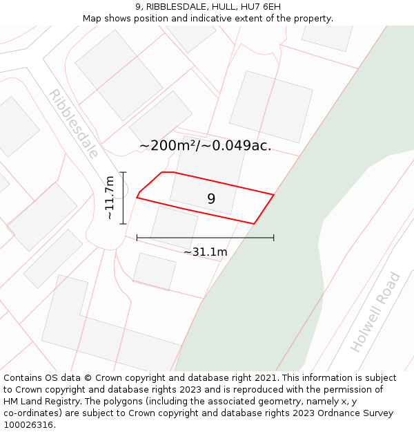9, RIBBLESDALE, HULL, HU7 6EH: Plot and title map