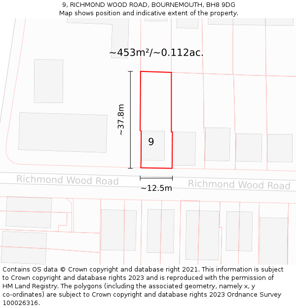 9, RICHMOND WOOD ROAD, BOURNEMOUTH, BH8 9DG: Plot and title map