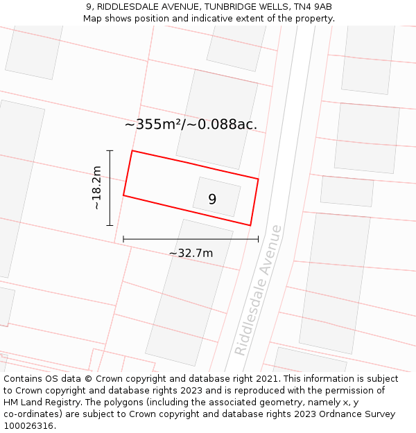 9, RIDDLESDALE AVENUE, TUNBRIDGE WELLS, TN4 9AB: Plot and title map