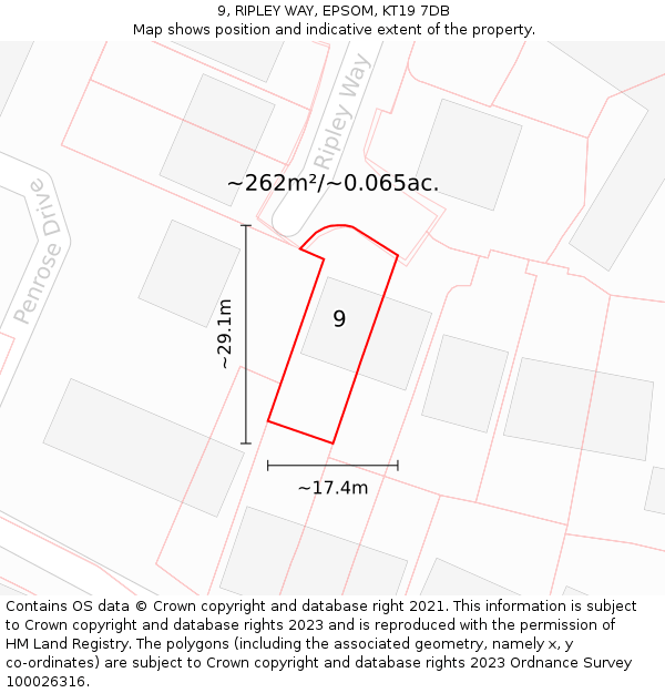 9, RIPLEY WAY, EPSOM, KT19 7DB: Plot and title map