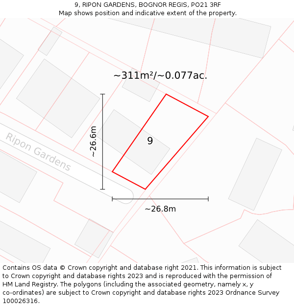 9, RIPON GARDENS, BOGNOR REGIS, PO21 3RF: Plot and title map