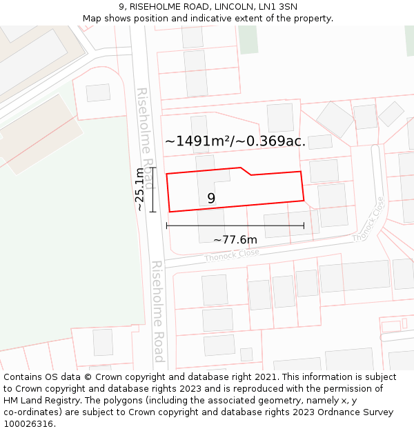 9, RISEHOLME ROAD, LINCOLN, LN1 3SN: Plot and title map