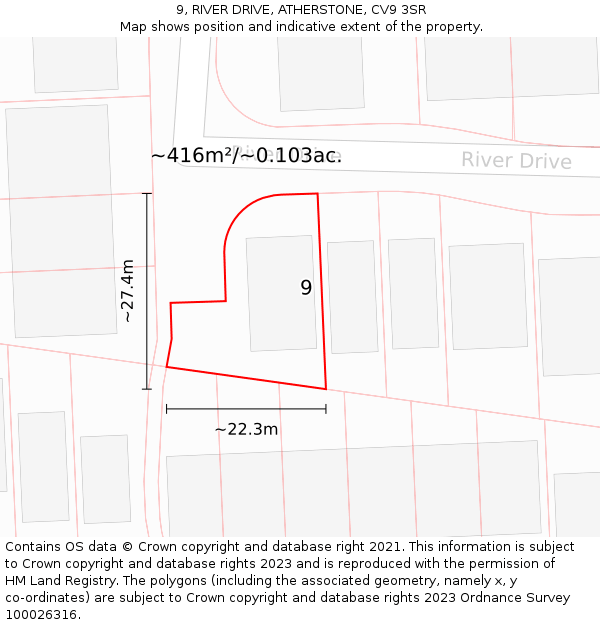 9, RIVER DRIVE, ATHERSTONE, CV9 3SR: Plot and title map