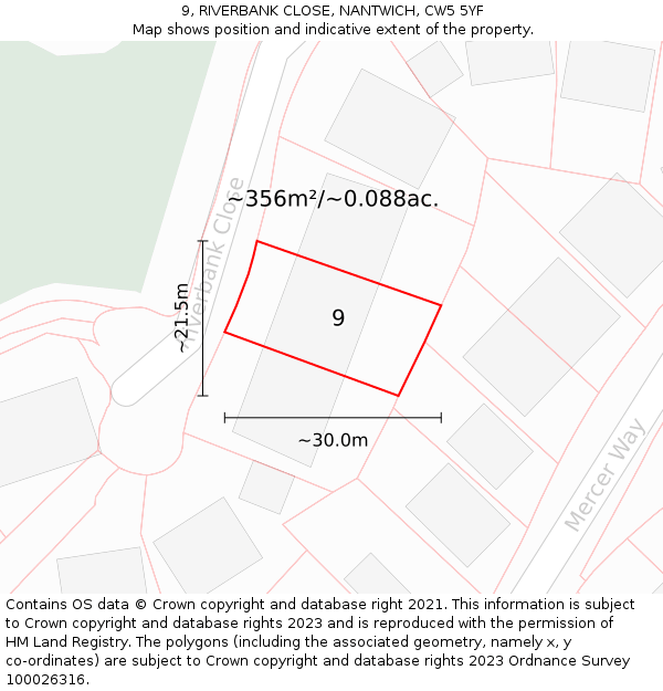 9, RIVERBANK CLOSE, NANTWICH, CW5 5YF: Plot and title map