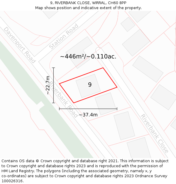 9, RIVERBANK CLOSE, WIRRAL, CH60 8PP: Plot and title map