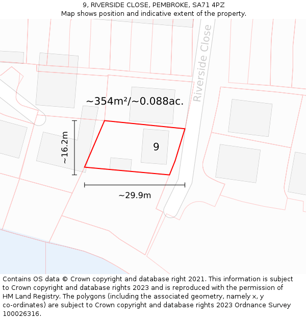 9, RIVERSIDE CLOSE, PEMBROKE, SA71 4PZ: Plot and title map