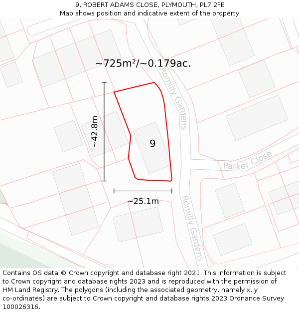 9, ROBERT ADAMS CLOSE, PLYMOUTH, PL7 2FE: Plot and title map