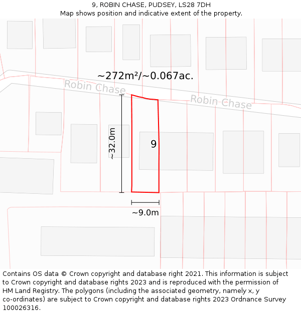 9, ROBIN CHASE, PUDSEY, LS28 7DH: Plot and title map