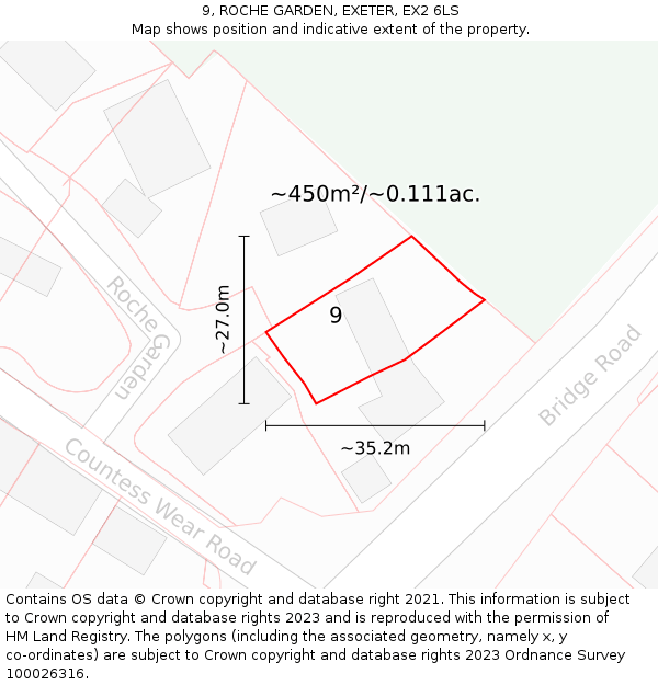 9, ROCHE GARDEN, EXETER, EX2 6LS: Plot and title map