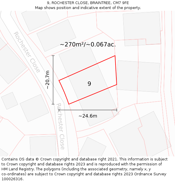 9, ROCHESTER CLOSE, BRAINTREE, CM7 9FE: Plot and title map