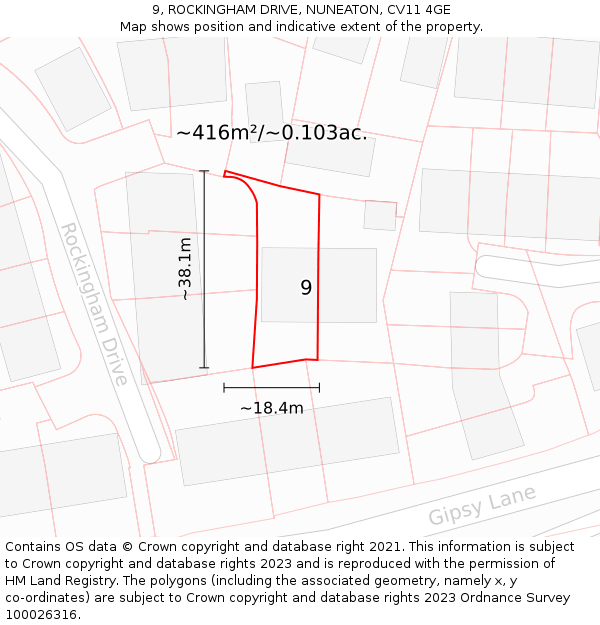 9, ROCKINGHAM DRIVE, NUNEATON, CV11 4GE: Plot and title map