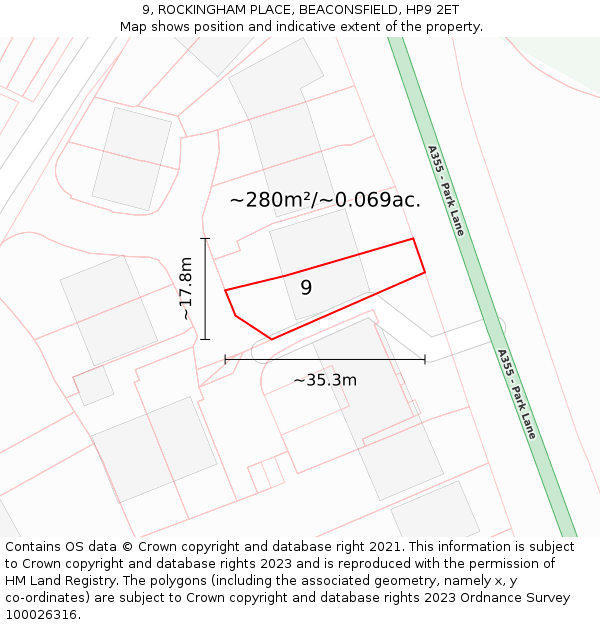 9, ROCKINGHAM PLACE, BEACONSFIELD, HP9 2ET: Plot and title map