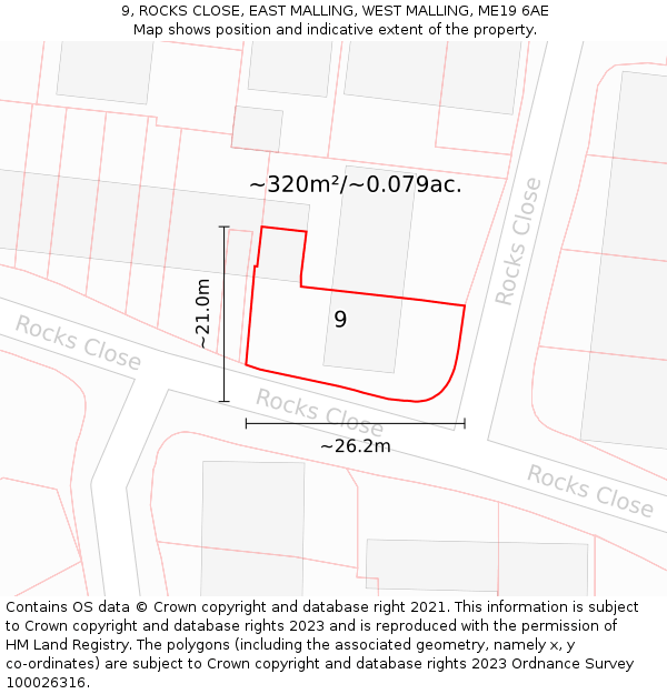 9, ROCKS CLOSE, EAST MALLING, WEST MALLING, ME19 6AE: Plot and title map