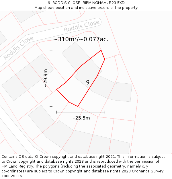 9, RODDIS CLOSE, BIRMINGHAM, B23 5XD: Plot and title map