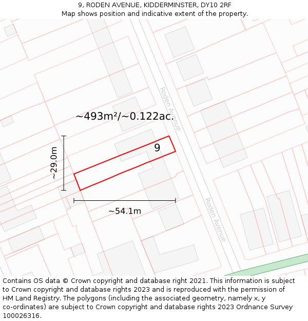 9, RODEN AVENUE, KIDDERMINSTER, DY10 2RF: Plot and title map