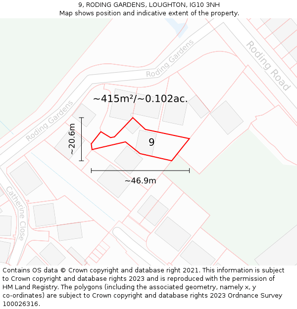 9, RODING GARDENS, LOUGHTON, IG10 3NH: Plot and title map