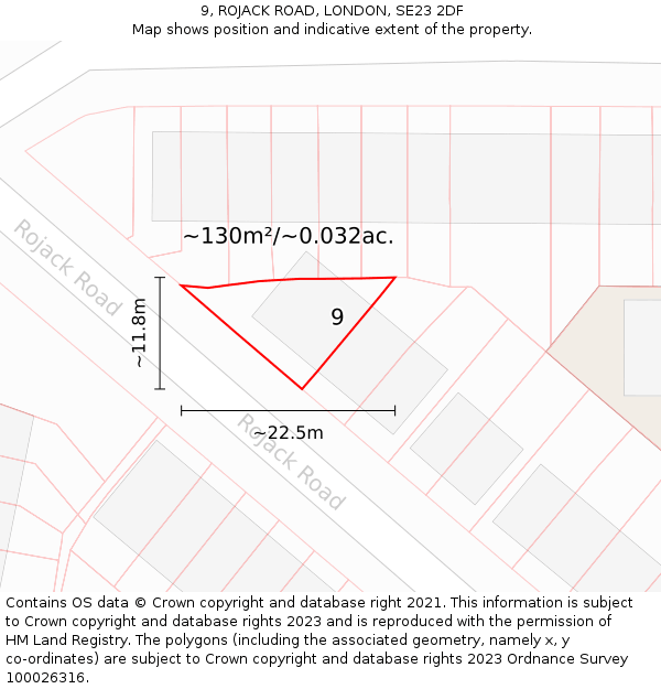9, ROJACK ROAD, LONDON, SE23 2DF: Plot and title map