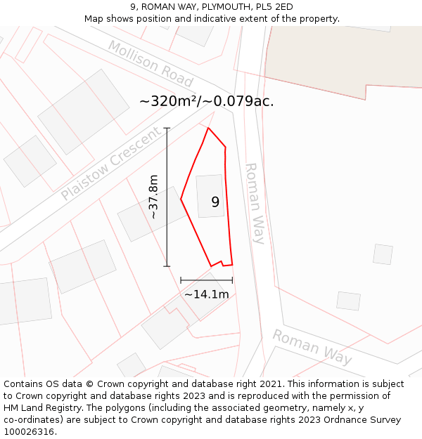 9, ROMAN WAY, PLYMOUTH, PL5 2ED: Plot and title map