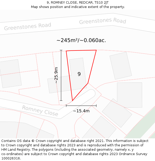 9, ROMNEY CLOSE, REDCAR, TS10 2JT: Plot and title map