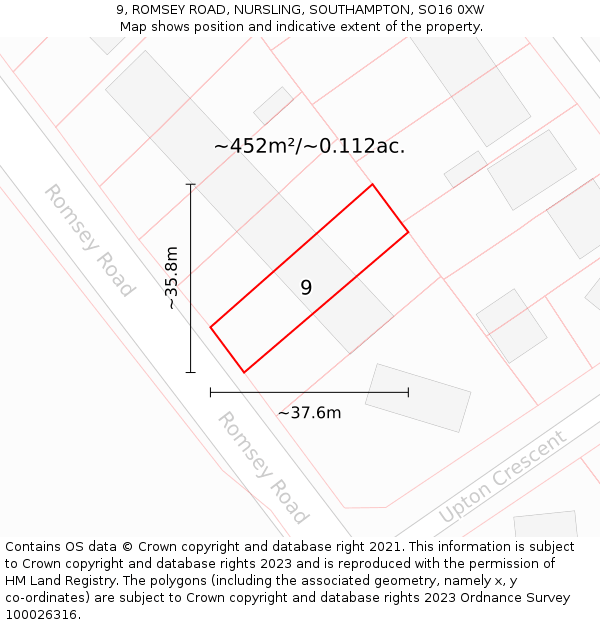 9, ROMSEY ROAD, NURSLING, SOUTHAMPTON, SO16 0XW: Plot and title map