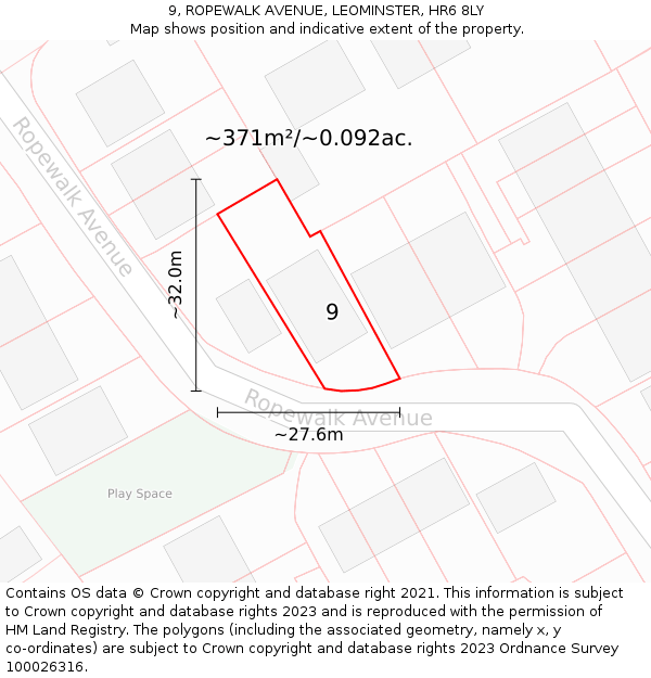 9, ROPEWALK AVENUE, LEOMINSTER, HR6 8LY: Plot and title map