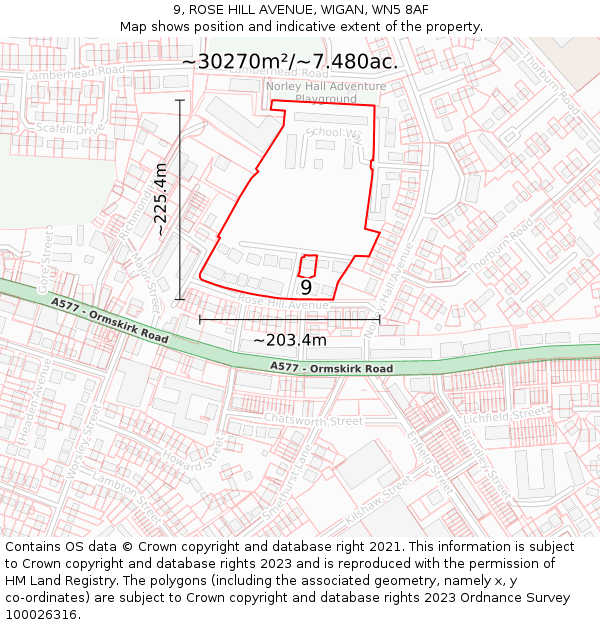 9, ROSE HILL AVENUE, WIGAN, WN5 8AF: Plot and title map