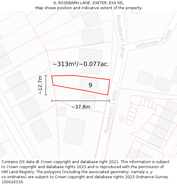 9, ROSEBARN LANE, EXETER, EX4 5EL: Plot and title map