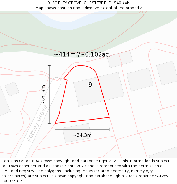 9, ROTHEY GROVE, CHESTERFIELD, S40 4XN: Plot and title map