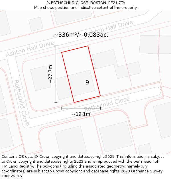 9, ROTHSCHILD CLOSE, BOSTON, PE21 7TA: Plot and title map