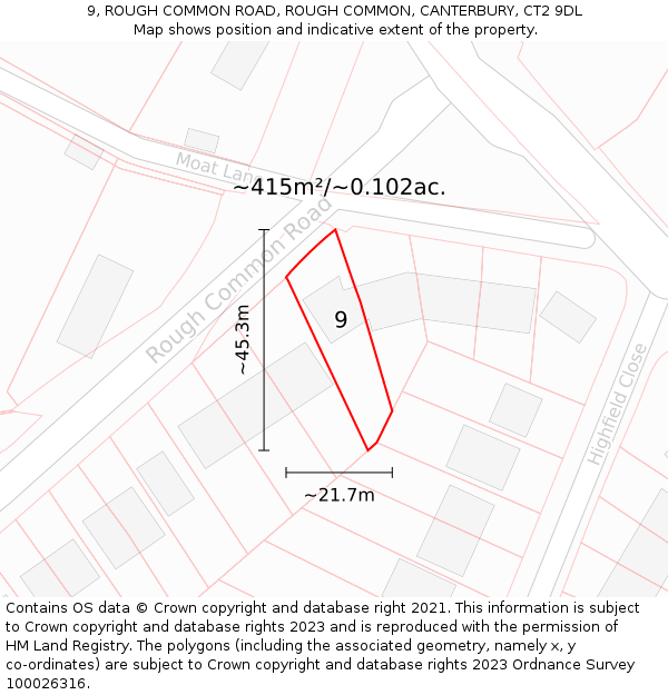 9, ROUGH COMMON ROAD, ROUGH COMMON, CANTERBURY, CT2 9DL: Plot and title map