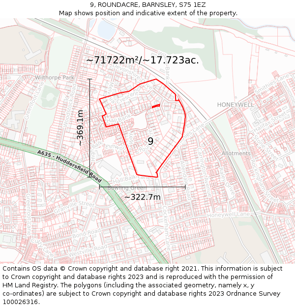 9, ROUNDACRE, BARNSLEY, S75 1EZ: Plot and title map