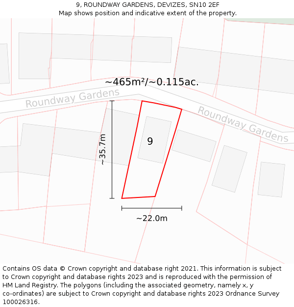 9, ROUNDWAY GARDENS, DEVIZES, SN10 2EF: Plot and title map