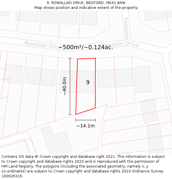 9, ROWALLAN DRIVE, BEDFORD, MK41 8AW: Plot and title map