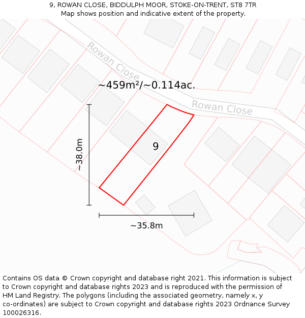 9, ROWAN CLOSE, BIDDULPH MOOR, STOKE-ON-TRENT, ST8 7TR: Plot and title map