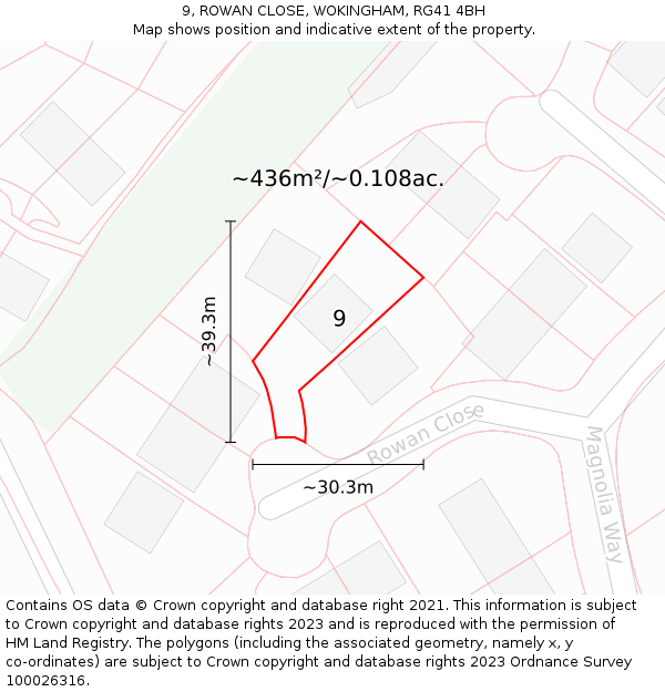 9, ROWAN CLOSE, WOKINGHAM, RG41 4BH: Plot and title map