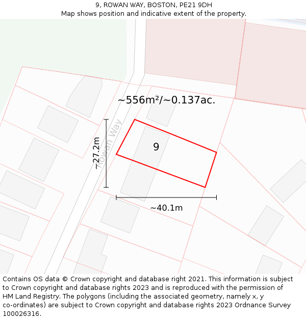 9, ROWAN WAY, BOSTON, PE21 9DH: Plot and title map