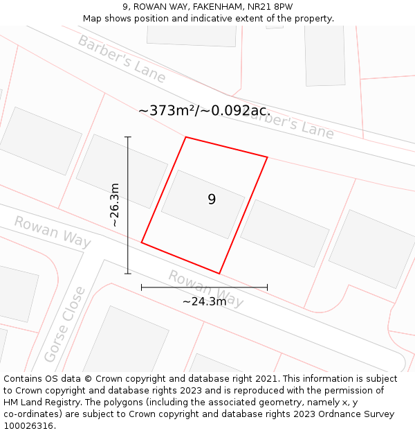 9, ROWAN WAY, FAKENHAM, NR21 8PW: Plot and title map