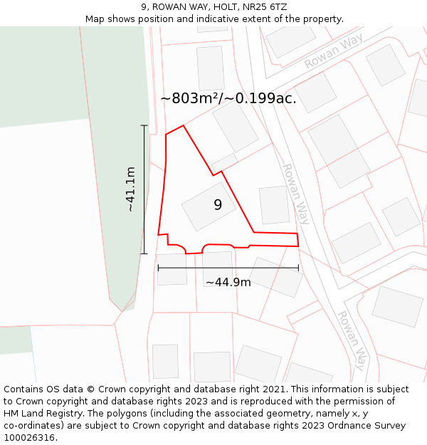 9, ROWAN WAY, HOLT, NR25 6TZ: Plot and title map