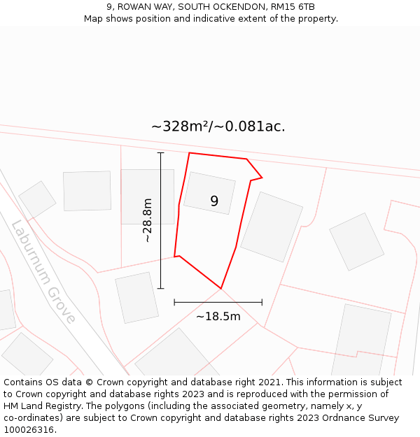 9, ROWAN WAY, SOUTH OCKENDON, RM15 6TB: Plot and title map