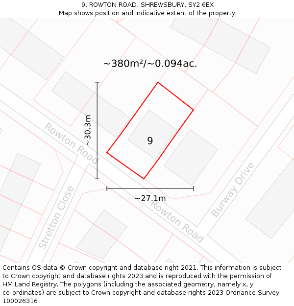 9, ROWTON ROAD, SHREWSBURY, SY2 6EX: Plot and title map