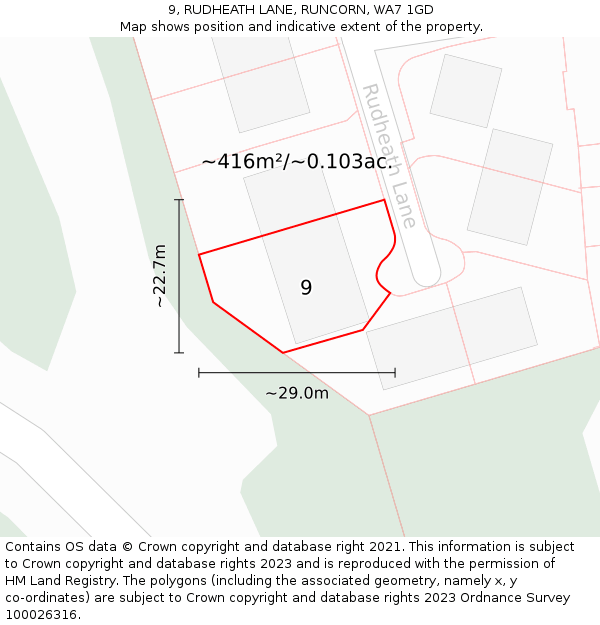 9, RUDHEATH LANE, RUNCORN, WA7 1GD: Plot and title map